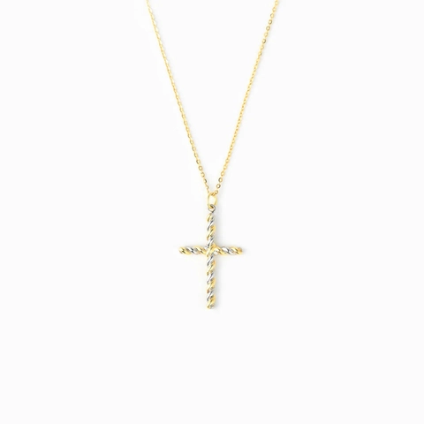 925 Sterling Silver Cross Pendant Necklace For Women Two Tone Twisted Rope Design Gold Plated Chain Fashion Jewelry Gift