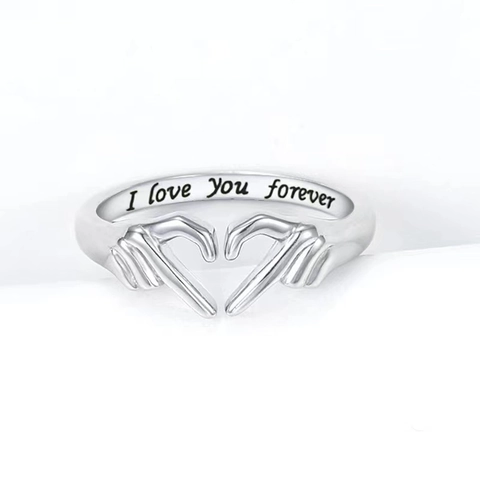 Mode 925 Sterlingsilber Umarmende Hände Herz Verstellbarer Offener Ring Für Damen Mit Gravur I Love You Forever Schmuck