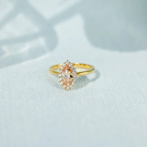 Anello in Argento Sterling 925 per Donna Taglio Marquise Zirconia Champagne Design Halo Placcato Oro Anello alla Moda Gioielli per Matrimonio Festa