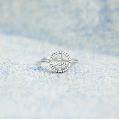 925 Sterling Silver Peace Sign Ring For Women Simple Pave Zirconia Geometric Ring Fashion European Jewelry Gift