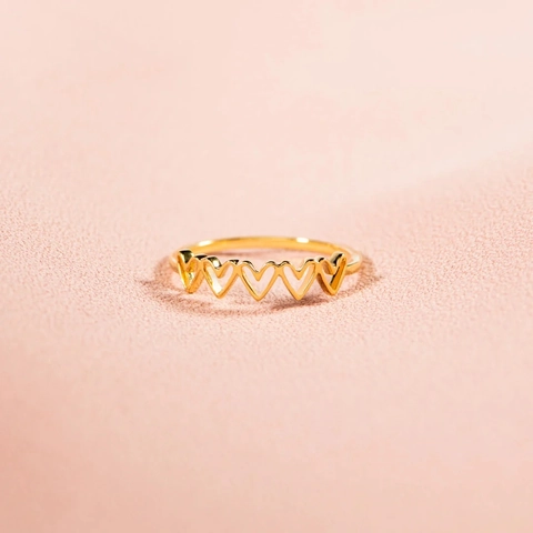 925 Sterling Silver Hollow Heart Chain Ring Gold Plated Minimalist Geometric Finger Ring For Women Fashion Jewelry Gift