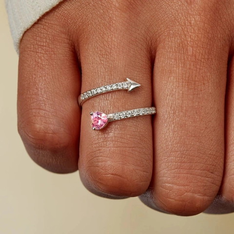 925 Sterlingsilber Herz Pfeil Offener Ring Mit Rosa Strass Für Damen Verstellbar Romantisch Amor Mode Schmuck Fingerring