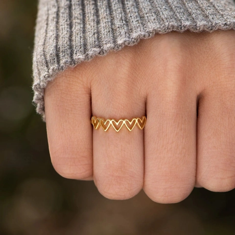 925 Sterling Silver Hollow Heart Chain Ring Gold Plated Minimalist Geometric Finger Ring For Women Fashion Jewelry Gift