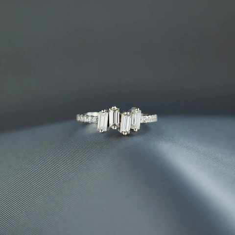 Eenvoudige 925 Sterling Zilveren Baguette Geslepen Zirkonia Open Geometrische Ring Voor Dames Minimalistische Mode Vinger Sieraden