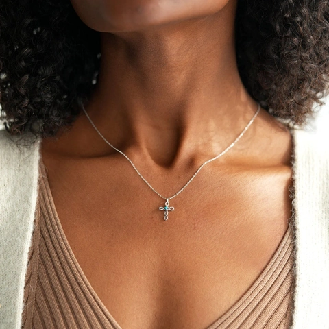 Collar con Colgante de Cruz de Plata de Ley S925 para Mujer Textura de Cuerda Retorcida Cadena de Clavícula Minimalista Joyería Regalo