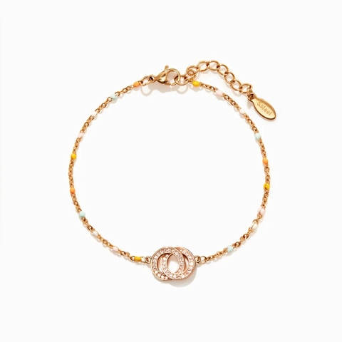S925 Sterling Zilver In elkaar grijpende Dubbele Ring Armband Voor Vrouwen Kleurrijk Email Strass Verstelbare Schakelketting Sieraden