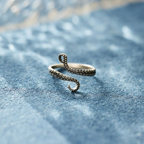 Vintage 925 Sterlingsilber Oktopus Tentakel Offener Ring Für Damen Verstellbarer Punk Gothic Meeresbiologie Stil Fingerring
