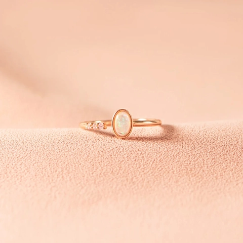 Anillo Ajustable de Plata de Ley 925 para Mujer Ópalo Ovalado Colorido Oro Rosa Joyas Moda Conmutar Anillo con Strass