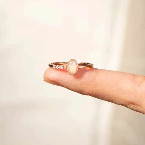 Anillo Ajustable de Plata de Ley 925 para Mujer Ópalo Ovalado Colorido Oro Rosa Joyas Moda Conmutar Anillo con Strass