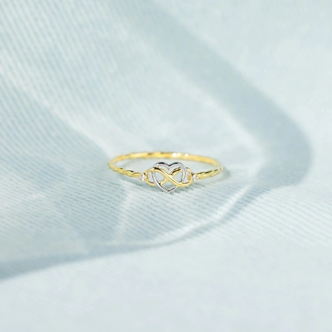 S925 Sterling Silver Heart Infinity Knot Two-Tone Ring For Women Twisted Band Rhinestone Fashion Jewelry Mother Daughter Gift