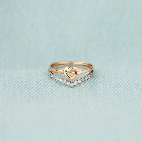 925 Sterling Silver Heart Knot Stackable Rings For Women Rhinestone V Shaped Two Tone Minimalist Fashion Finger Jewelry