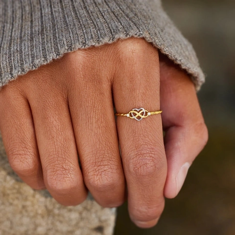 S925 Sterling Silver Heart Infinity Knot Two-Tone Ring For Women Twisted Band Rhinestone Fashion Jewelry Mother Daughter Gift