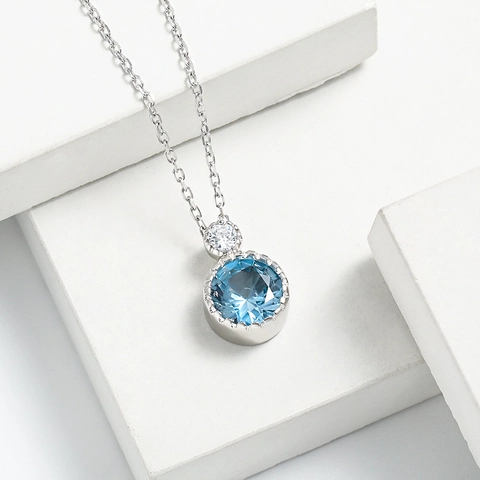 925 Sterling Silver Blue Zirconia Pendant Necklace Stud Earrings Geometric Commuter Simple Fashion Jewelry For Women