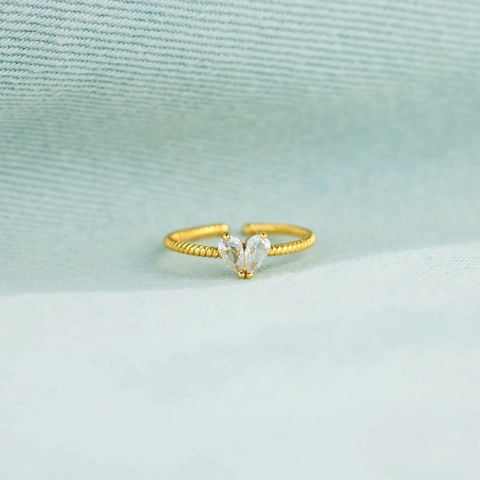 925 Sterlingsilber Herz Offener Ring Für Damen Vergoldet Verstellbar Gedrehtes Seil Design Strass Birnenstein Fingerring