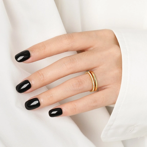 925 Sterling Silver Double Layer Rhinestone Ring For Women Simple Fashion Geometric Line Finger Ring Jewelry Birthday Gift