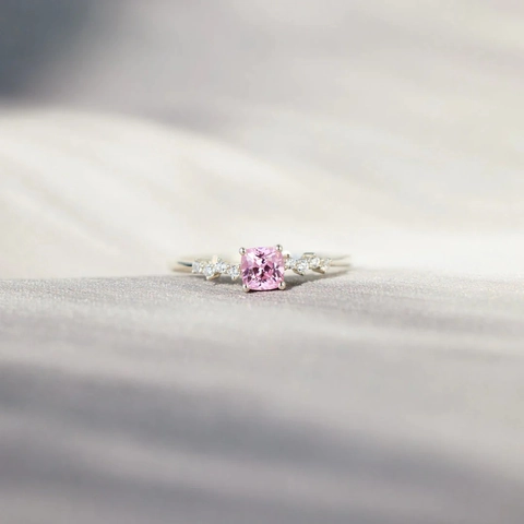925 Sterling Silver Square Pink Rhinestone Ring For Women Minimalist Personalized Fashion Jewelry Accessory Finger Ring Gift