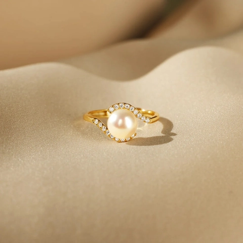 925 Sterlingsilber Künstliche Perle Ring Für Damen Gold Vergoldet Verstellbar Bypass S-Form Strass Auge Mode Schmuck