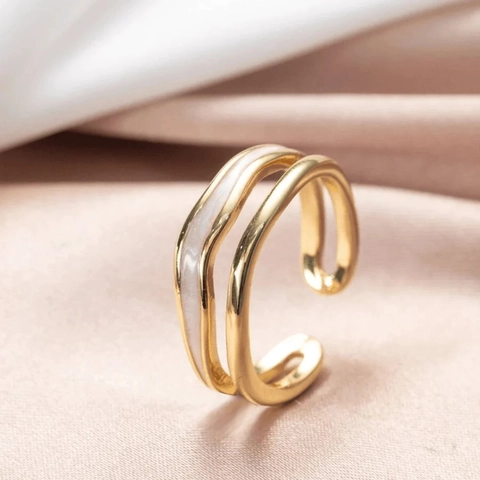 S925 Sterlingsilber Doppelschicht Emaille Offener Ring Für Damen Minimalistische Wellenlinie Verstellbarer Gold Fingerring Mode Schmuck