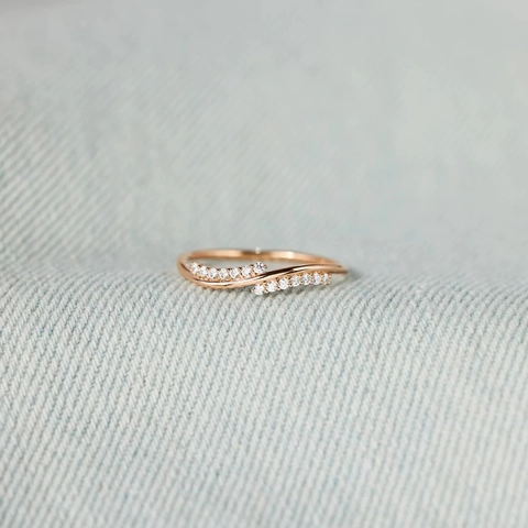 925 Sterling Silver Wave Ring For Women Rose Gold Electroplated Rhinestone Pave Minimalist Geometric Fashion Jewelry Finger Ring