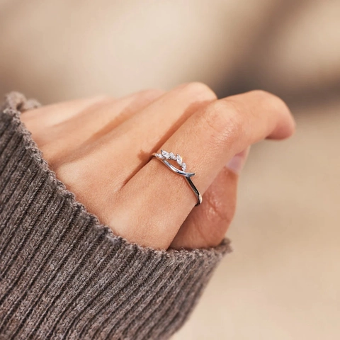 Anello in Argento S925 Con Nodo e Foglie Incrociate Per Donna Minimalista Strass Anello da Dito Gioielli Accessorio Moda Regalo