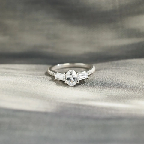 925 Sterling Zilveren Ring Voor Vrouwen Ovaal Geslepen Strass Ingelegd Witgoud Verguld Verloving Bruiloft Mode Sieraden