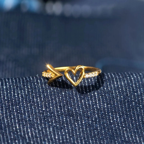 925 Sterlingsilber Herz Pfeil Offener Ring Für Damen Verstellbar Strass Vergoldet Cupido Pfeil Mode Fingerring Schmuck
