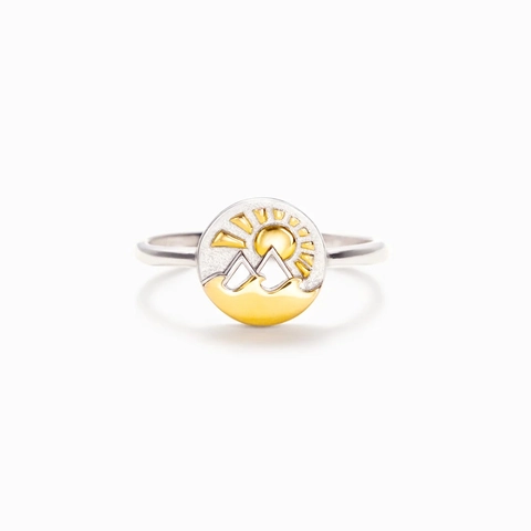 S925 Sterling Silver Sun Mountain Wave Ring For Women Two Tone Gold Silver Plated Minimalist Geometric Fashion Finger Ring Commuter Jewelry Gift