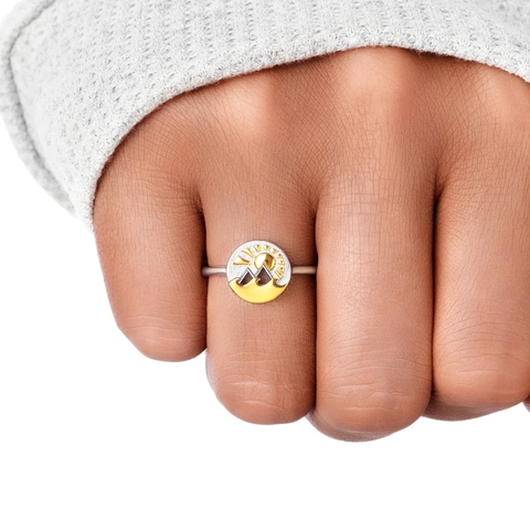 S925 Sterling Silver Sun Mountain Wave Ring For Women Two Tone Gold Silver Plated Minimalist Geometric Fashion Finger Ring Commuter Jewelry Gift