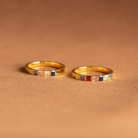 925 Sterling Zilver Vierkante Regenboog Geboortesteen Ring Voor Vrouwen Mode Strass Ingelegde Bandring Witgoud Geelgoud Sieraden