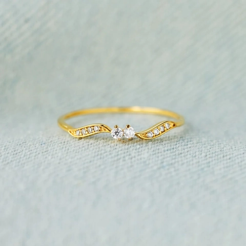 Anello a Onda in Argento Sterling 925 per Donna Minimalista Doppia Pietra Rotonda con Strass Intarsiati Anello di Moda Gioielli Galvanici
