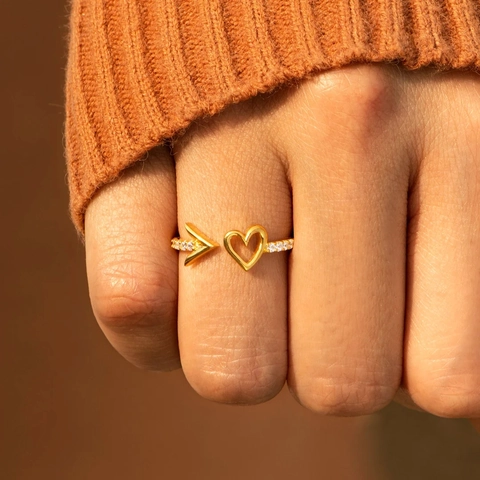 925 Sterlingsilber Herz Pfeil Offener Ring Für Damen Verstellbar Strass Vergoldet Cupido Pfeil Mode Fingerring Schmuck