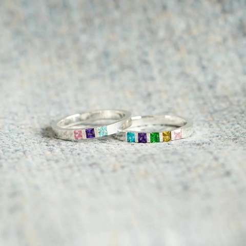 925 Sterling Zilver Vierkante Regenboog Geboortesteen Ring Voor Vrouwen Mode Strass Ingelegde Bandring Witgoud Geelgoud Sieraden