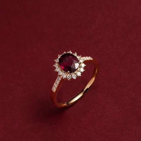 Bague Tournesol en Argent Sterling 925 Zirconia Rouge Incrustation Halo Plaqué Or Rose Bijoux de Mode Bague Géométrique Femme