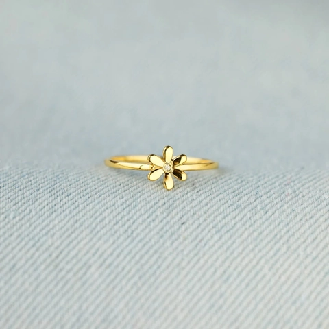 925 Sterling Silver Simple Flower Ring For Women Gold Plated Minimalist Rhinestone Daisy Finger Ring Jewelry Gift