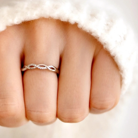 925 Sterling Silver Infinity Knot Open Ring Rhinestone Adjustable Lucky 8 Finger Ring Minimalist Jewelry Gift For Women