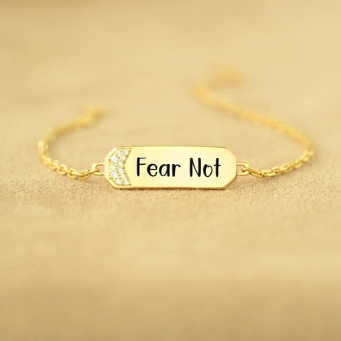 925 Sterling Zilver Fear Not Gegraveerd Naamplaatje Armband Goud Strass Ingelegde Mode Sieraden Voor Vrouwen