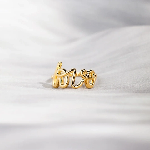 Personalized 925 Sterling Silver LOVE Script Ring For Women Fashion Gold Plated Alphabet Statement Finger Ring Jewelry
