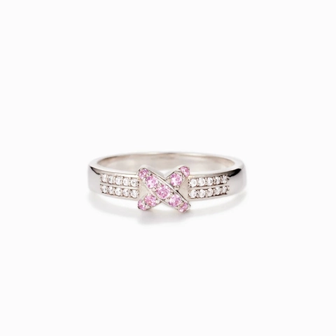 Anello X Cross in Argento Sterling 925 con Strass Rosa Pave per Donna Minimalista Delicato Impilabile Geometrico Gioielli da Dito