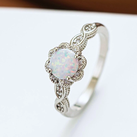 925 Sterling Silver Opal Flower Infinity Ring For Women Geometric Rhinestone Fashion Commuter Jewelry White Gold Rose Gold