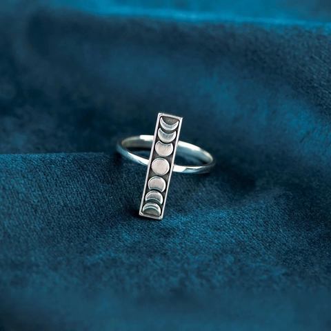 925 Sterling Silver Moon Phase Ring For Women Minimalist Lunar Cycle Engraved Rectangular Plate Geometric Celestial Ring Jewelry Gift