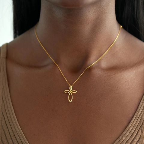 925 Sterling Silver Infinity Knot Cross Pendant Necklace For Women Minimalist Gold Plated Geometric Clavicle Chain Fashion Jewelry Gift