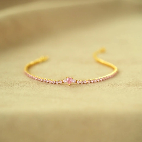 925 Sterling Zilveren Roze Zirconia Hart Armband Voor Vrouwen Eenvoudige Mode Vergulde Verstelbare Tennis Armband Sieraden Cadeau