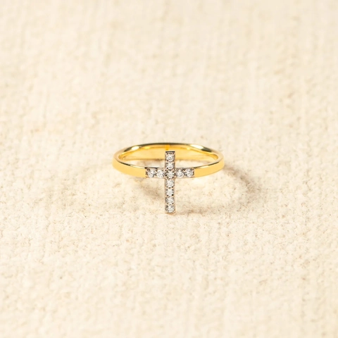 Anillo de Cruz de Plata de Ley 925 para Mujer Bañado en Oro Fino Diamantes de Imitación Religioso Anillo Dedo Joyería de Moda