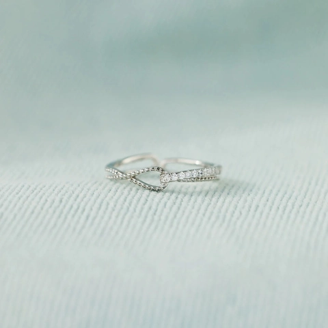 Anello Aperto in Argento Sterling 925 con Nodo a Torsione per Donna Regolabile con Strass Micro Pave Gioielli di Moda Geometrici