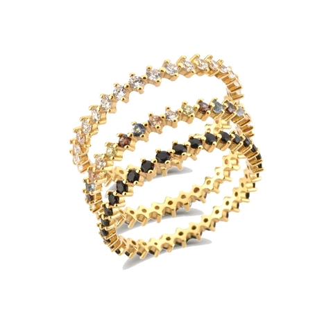 Anillo Eternity de Plata de Ley 925 Minimalista Chapado en Oro Circonia Pavé Anillo de Dedo Geométrico para Mujer Joyería