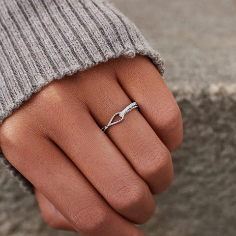 Anello Aperto in Argento Sterling 925 con Nodo a Torsione per Donna Regolabile con Strass Micro Pave Gioielli di Moda Geometrici