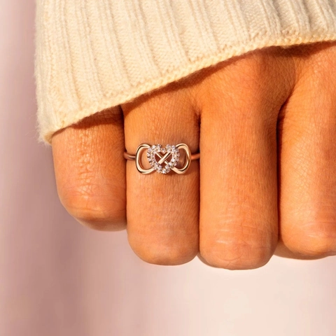 Anillo de Corazón Infinito de Plata de Ley 925 Bañado en Oro Rosa con Strass Incrustado Elegante Anillo Romántico Joyería para Mujer Regalo de San Valentín