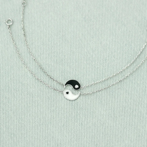 Pulsera de Corazón Yin Yang de Plata de Ley 925 Minimalista para Mujer Joyería de Regalo de Cadena de Doble Capa de Tai Chi de Esmalte