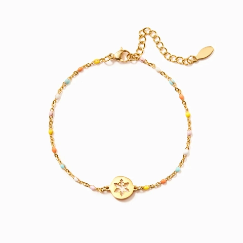 Bracciale Fiocco di Neve in Argento Sterling S925 per Donna Perline di Smalto Colorate Placcato Oro Pendente Rotondo Cavo Gioielli