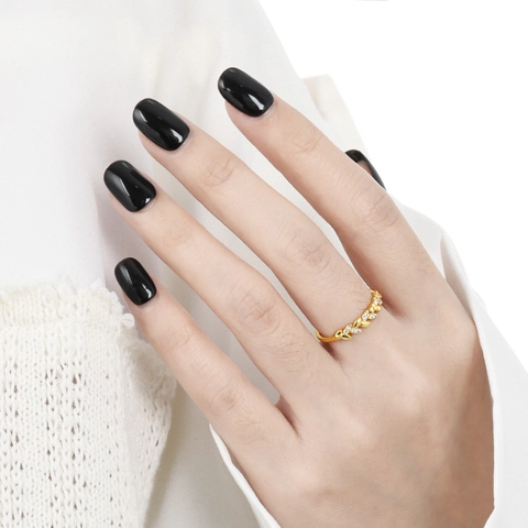 925 Sterling Silver Leaf Petal Ring For Women Simple Rhinestone Inlaid Fashion Finger Ring Western Style Jewelry Gift